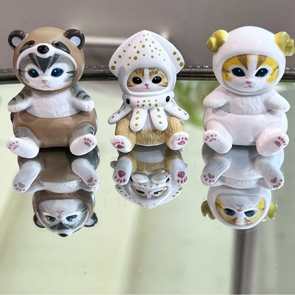 Mofusand Cat, Set of 3, Raccoon, Squia, and Sheep Figurines from Blind bag / box